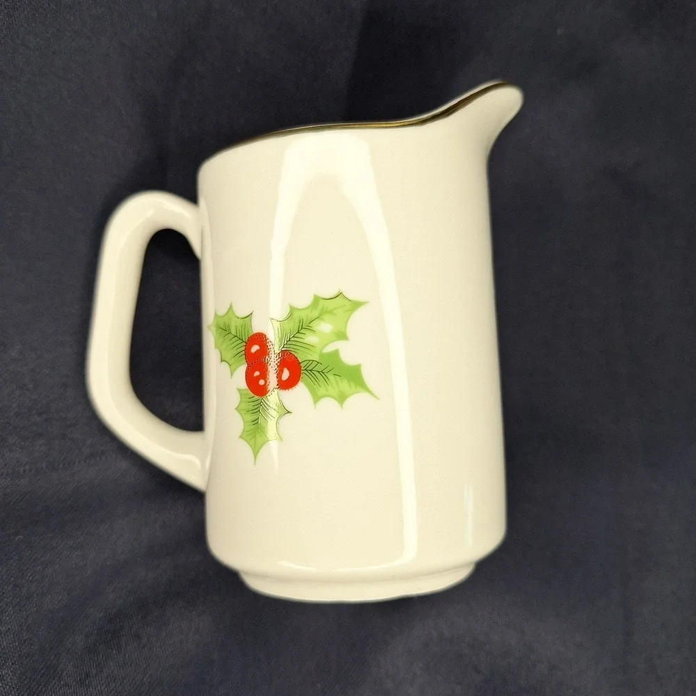 Schmidt Porcelain Coffee Tea Pot Christmas Holly Leaf Berry + other Cream Sugar